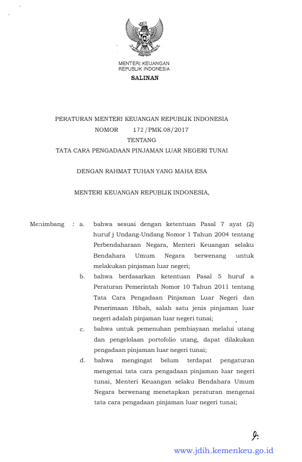 Peraturan Menteri Keuangan Nomor 172/PMK.08/2017