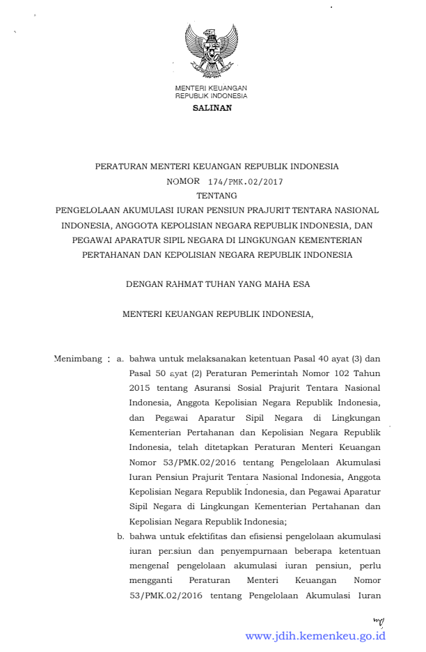 Peraturan Menteri Keuangan Nomor 174/PMK.02/2017