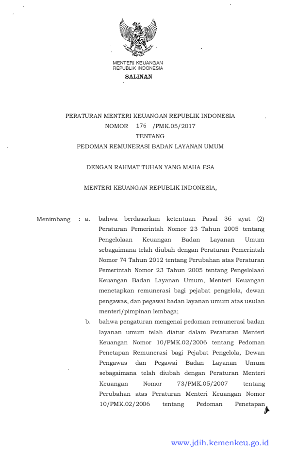 Peraturan Menteri Keuangan Nomor 176/PMK.05/2017