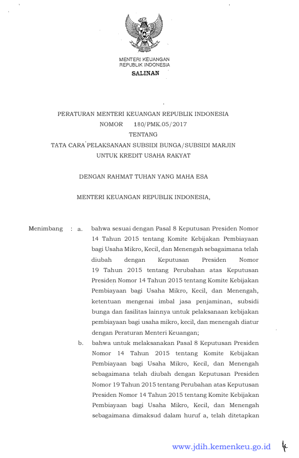 Peraturan Menteri Keuangan Nomor 180/PMK.05/2017