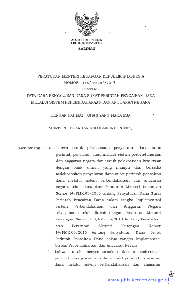 Peraturan Menteri Keuangan Nomor 188/PMK.05/2017