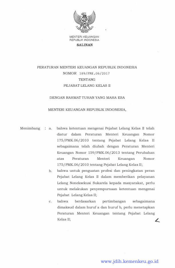 Peraturan Menteri Keuangan Nomor 189/PMK.06/2017