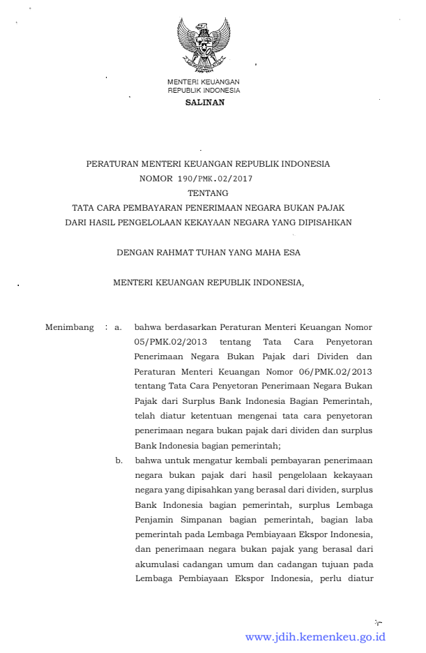 Peraturan Menteri Keuangan Nomor 190/PMK.02/2017