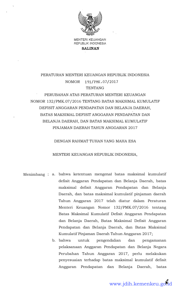 Peraturan Menteri Keuangan Nomor 191/PMK.07/2017