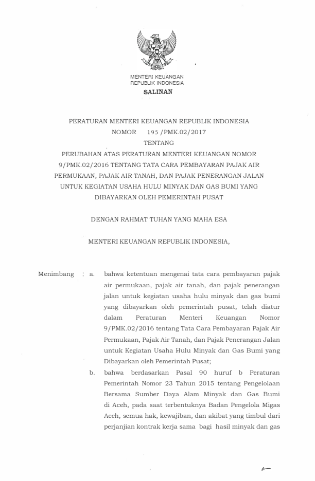 Peraturan Menteri Keuangan Nomor 195/PMK.02/2017