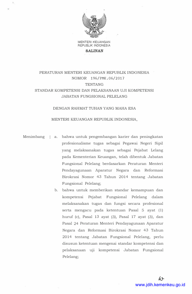 Peraturan Menteri Keuangan Nomor 196/PMK.06/2017