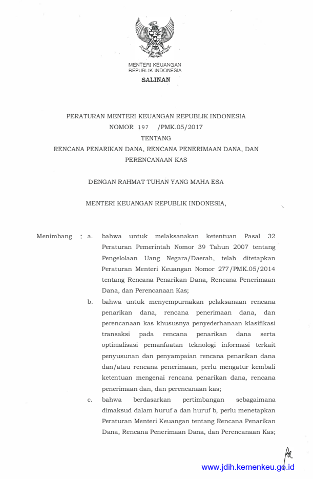 Peraturan Menteri Keuangan Nomor 197/PMK.05/2017