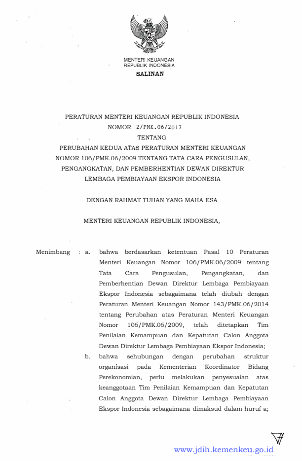 Peraturan Menteri Keuangan Nomor 2/PMK.06/2017