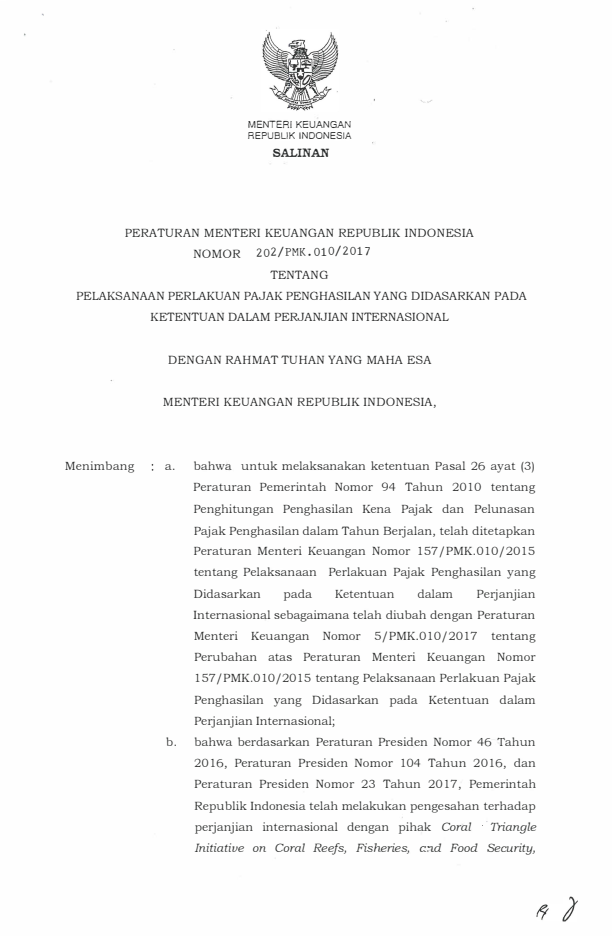 Peraturan Menteri Keuangan Nomor 202/PMK.010/2017