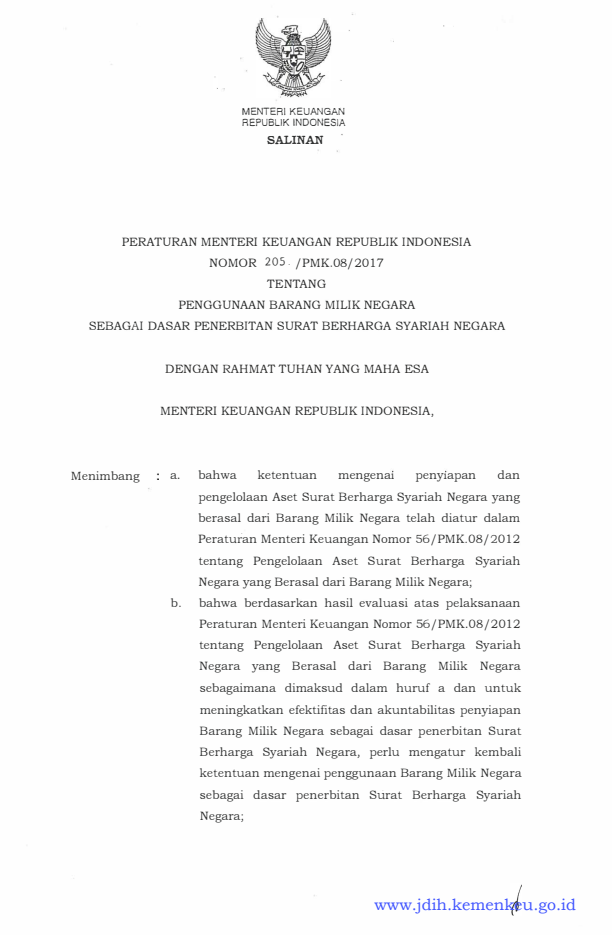 Peraturan Menteri Keuangan Nomor 205/PMK.08/2017