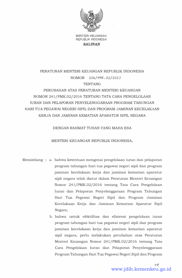 Peraturan Menteri Keuangan Nomor 206/PMK.02/2017