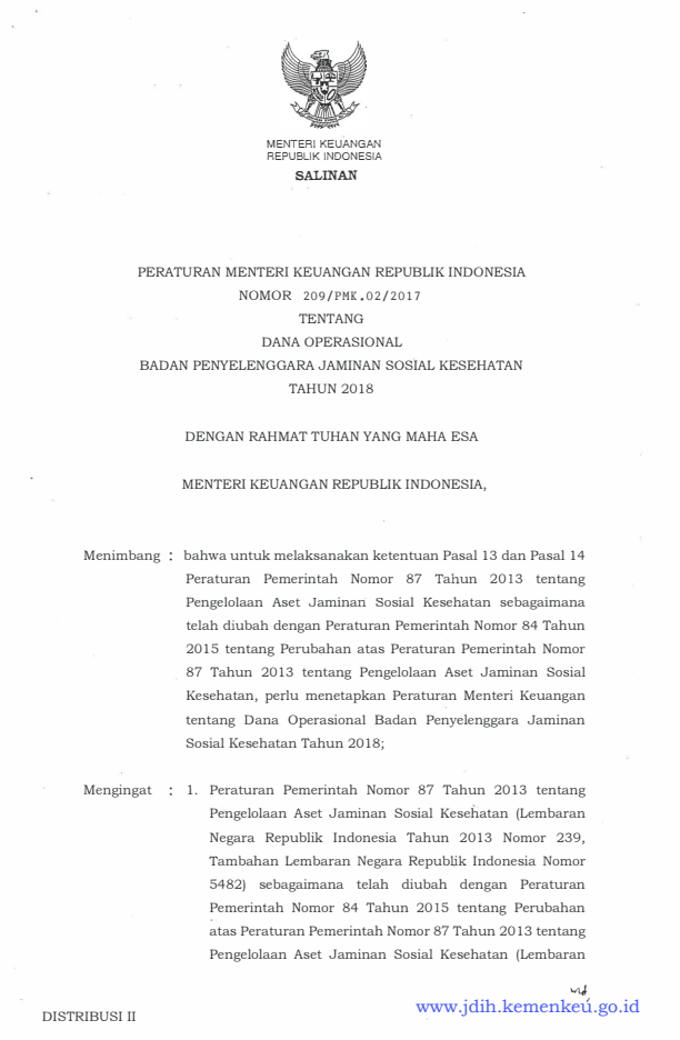 Peraturan Menteri Keuangan Nomor 209/PMK.02/2017