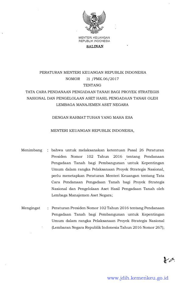 Peraturan Menteri Keuangan Nomor 21/PMK.06/2017
