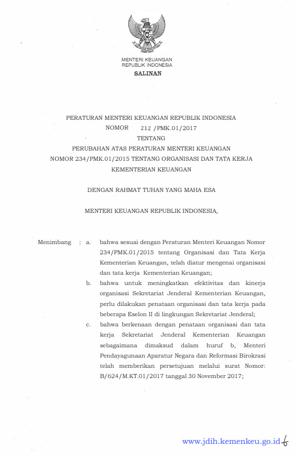 Peraturan Menteri Keuangan Nomor 212/PMK.01/2017