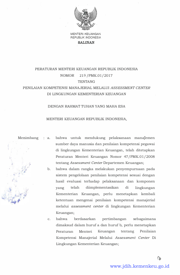 Peraturan Menteri Keuangan Nomor 219/PMK.01/2017