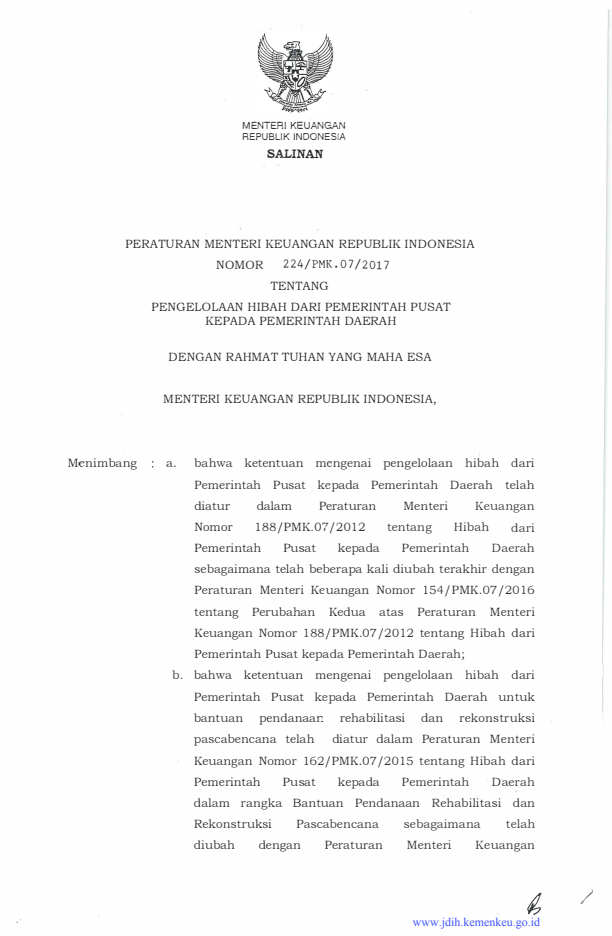 Peraturan Menteri Keuangan Nomor 224/PMK.07/2017