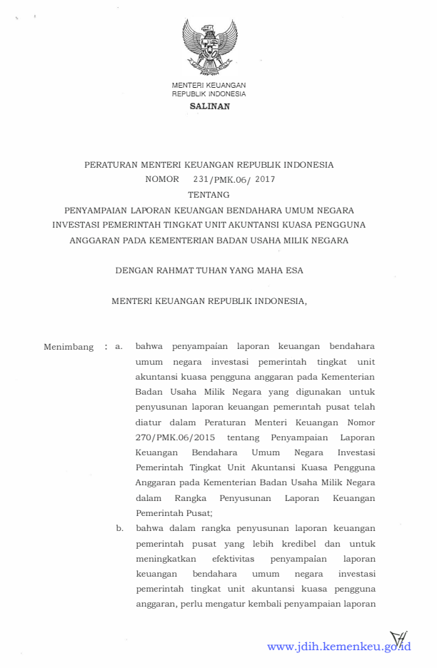 Peraturan Menteri Keuangan Nomor 231/PMK.06/2017