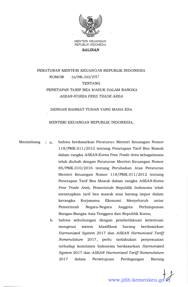 Peraturan Menteri Keuangan Nomor 24/PMK.010/2017