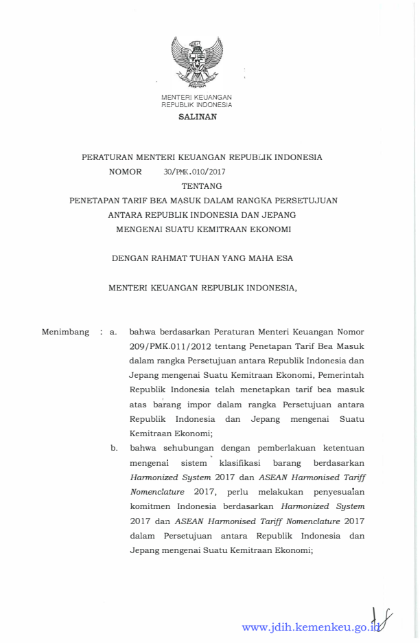 Peraturan Menteri Keuangan Nomor 30/PMK.010/2017