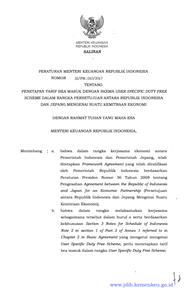 Peraturan Menteri Keuangan Nomor 31/PMK.010/2017