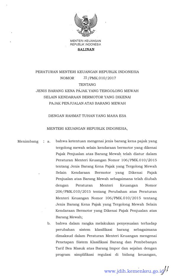 Peraturan Menteri Keuangan Nomor 35/PMK.010/2017