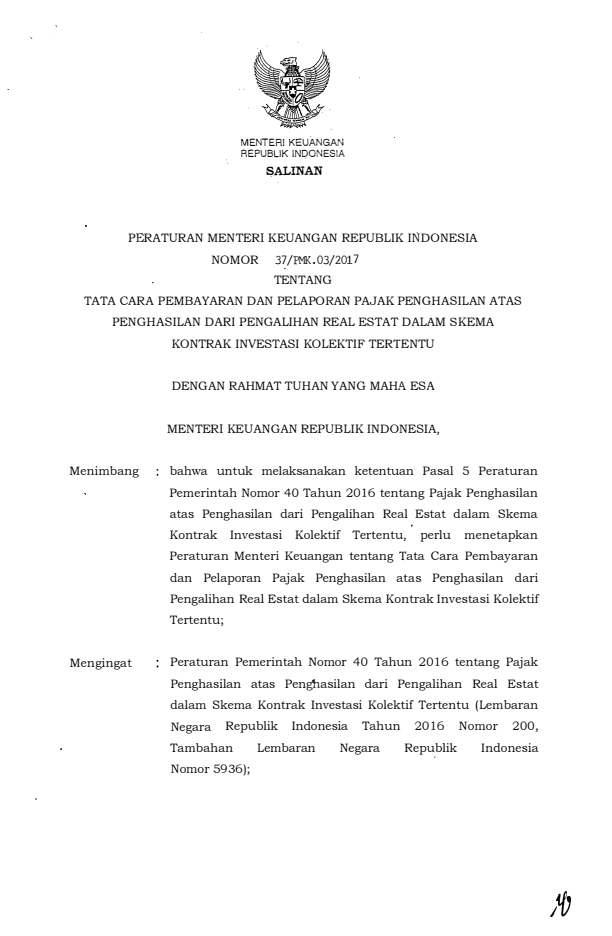 Peraturan Menteri Keuangan Nomor 37/PMK.03/2017