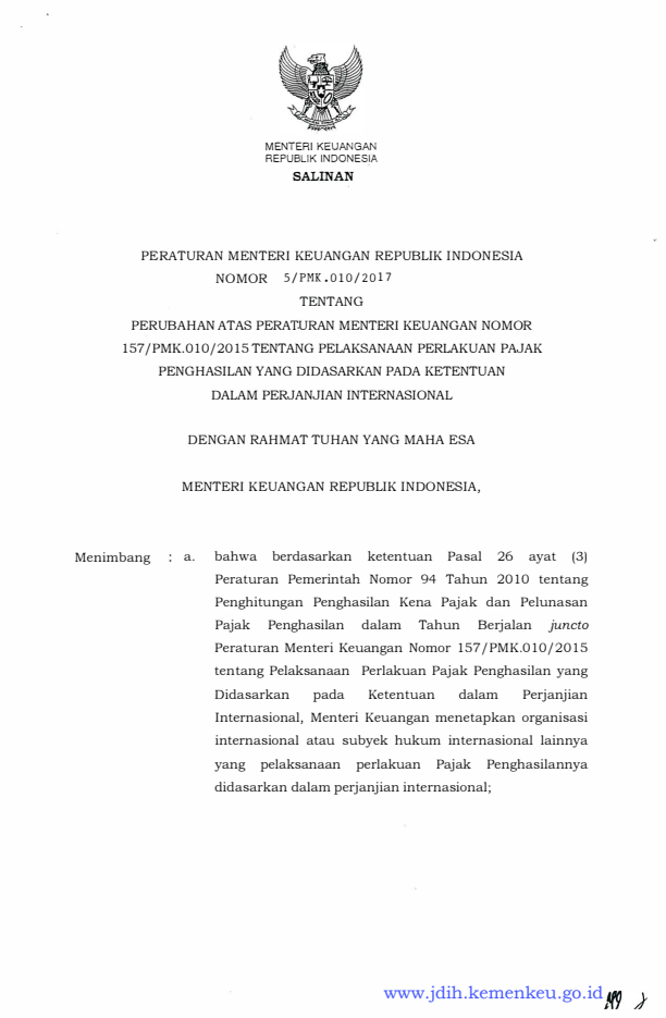 Peraturan Menteri Keuangan Nomor 5/PMK.010/2017