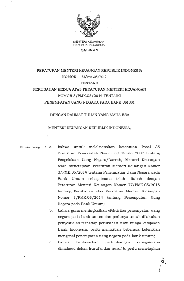 Peraturan Menteri Keuangan Nomor 53/PMK.05/2017