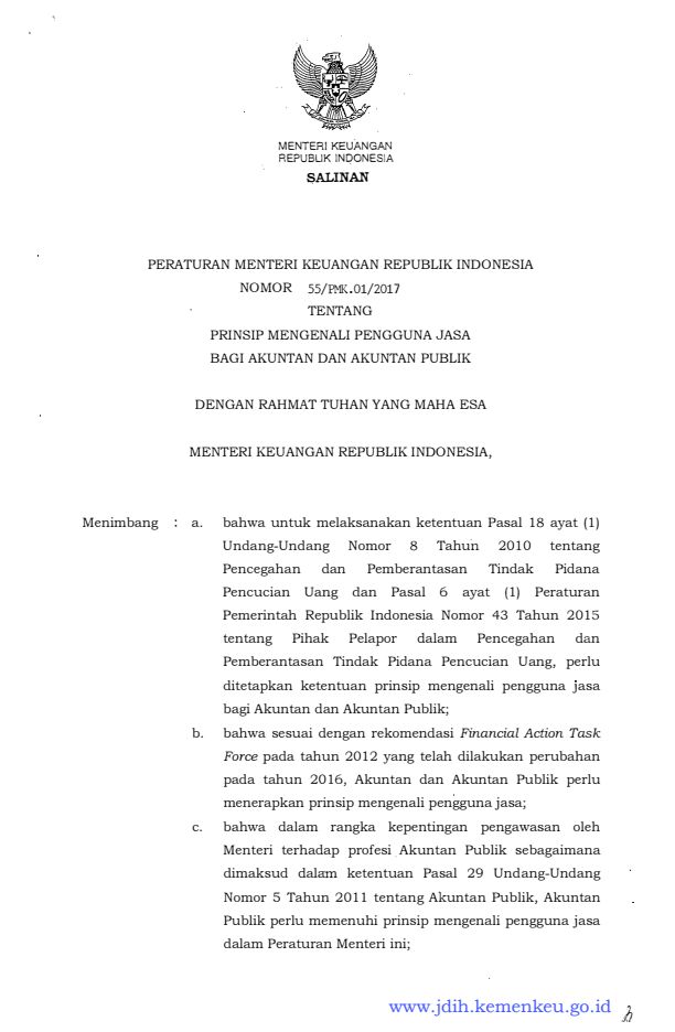 Peraturan Menteri Keuangan Nomor 55/PMK.01/2017