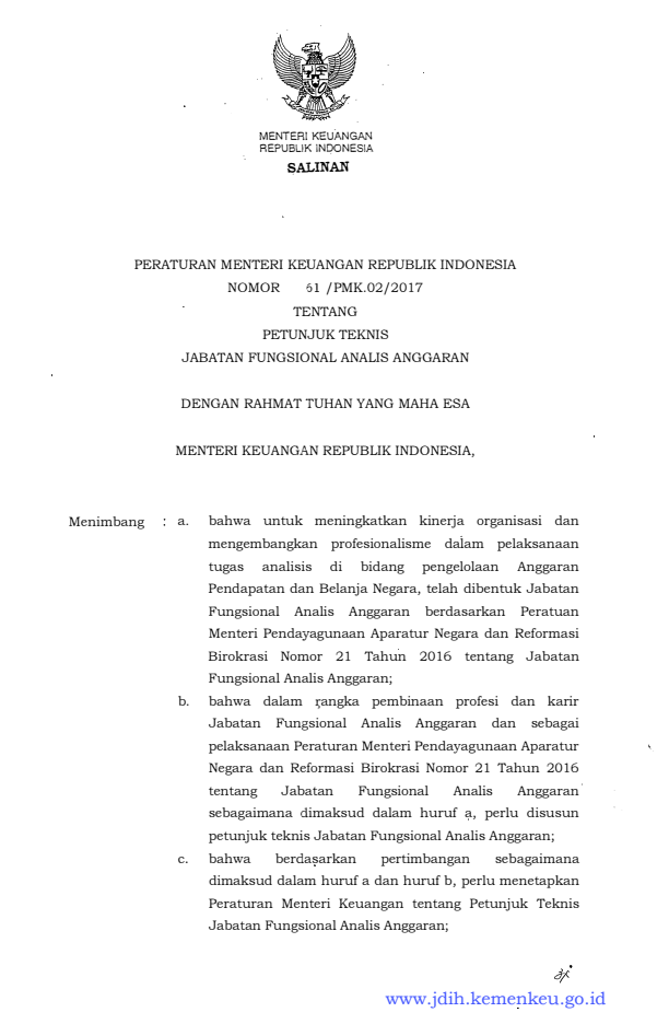 Peraturan Menteri Keuangan Nomor 61/PMK.02/2017