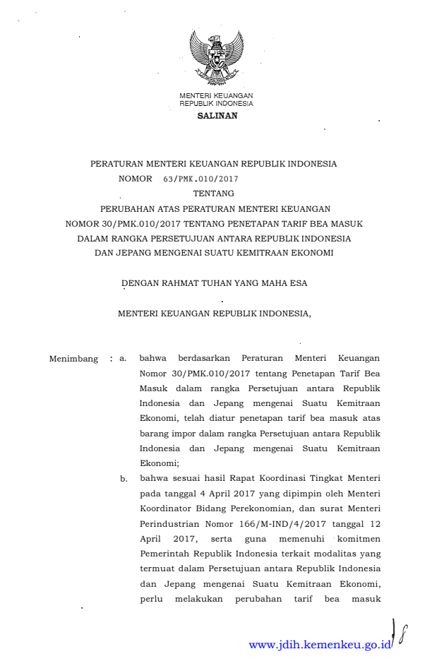 Peraturan Menteri Keuangan Nomor 63/PMK.010/2017