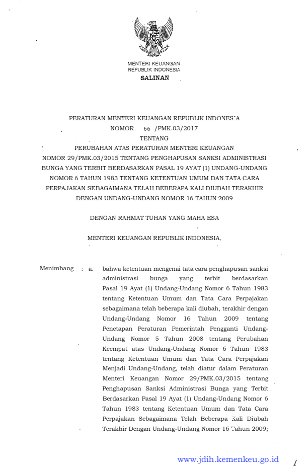 Peraturan Menteri Keuangan Nomor 66/PMK.03/2017