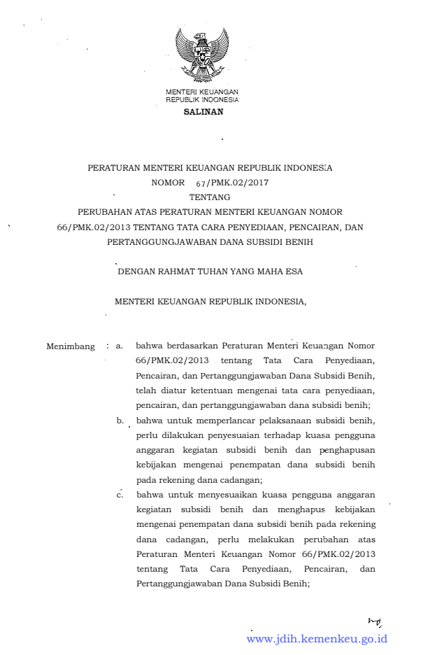 Peraturan Menteri Keuangan Nomor 67/PMK.02/2017