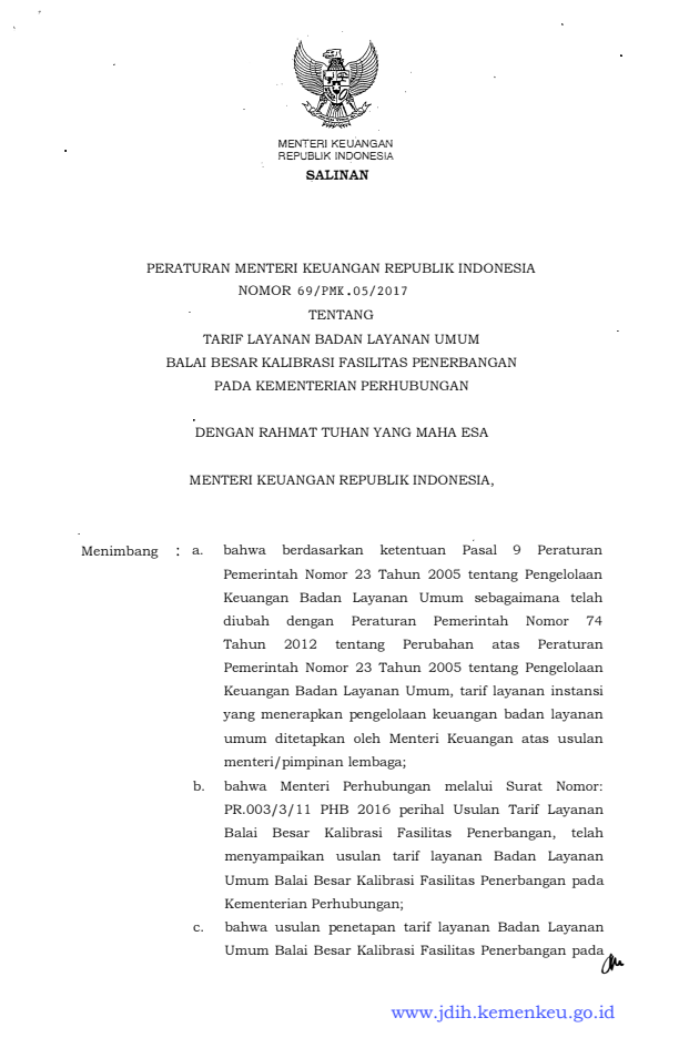 Peraturan Menteri Keuangan Nomor 69/PMK.05/2017