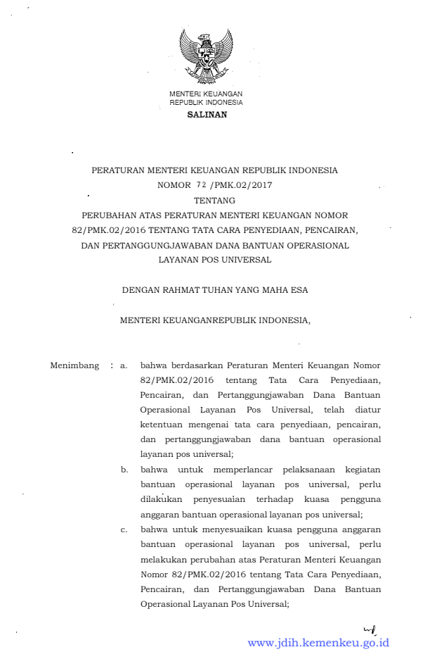 Peraturan Menteri Keuangan Nomor 72/PMK.02/2017