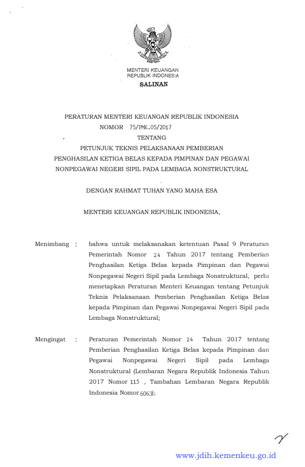 Peraturan Menteri Keuangan Nomor 75/PMK.05/2017