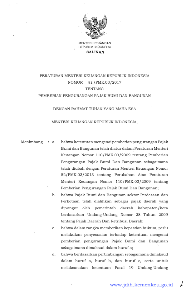 Peraturan Menteri Keuangan Nomor 82/PMK.03/2017