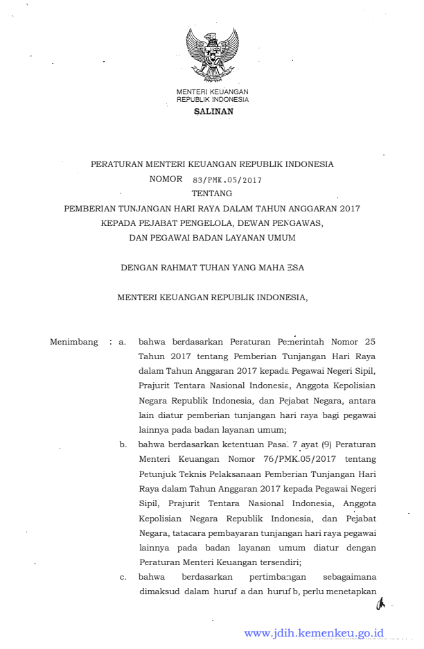 Peraturan Menteri Keuangan Nomor 83/PMK.05/2017