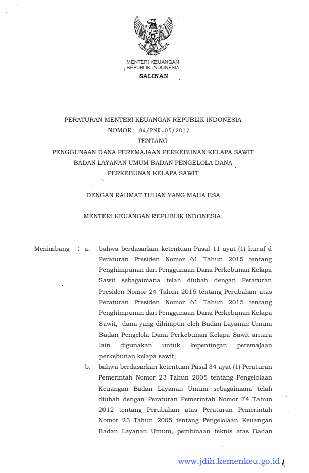 Peraturan Menteri Keuangan Nomor 84/PMK.05/2017