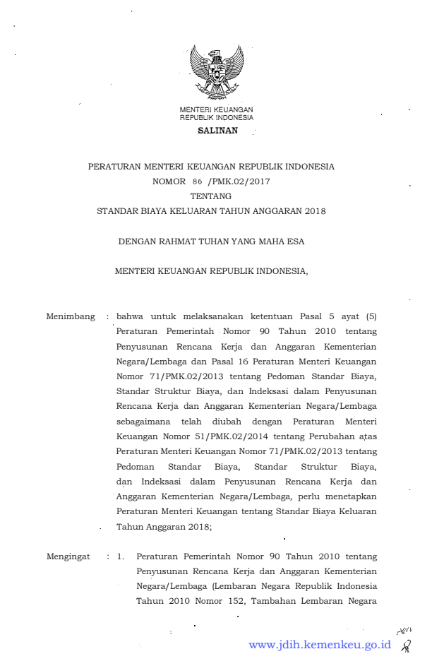 Peraturan Menteri Keuangan Nomor 86/PMK.02/2017