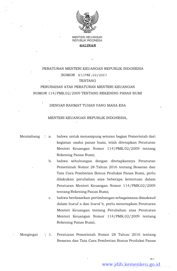 Peraturan Menteri Keuangan Nomor 87/PMK.02/2017