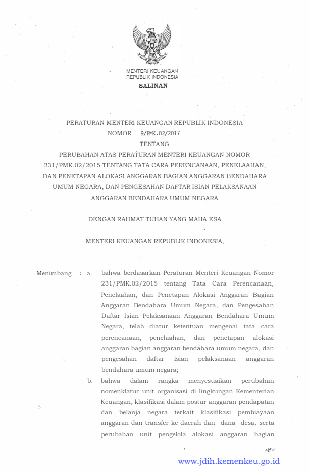 Peraturan Menteri Keuangan Nomor 9/PMK.02/2017