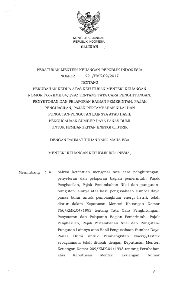 Peraturan Menteri Keuangan Nomor 90/PMK.02/2017