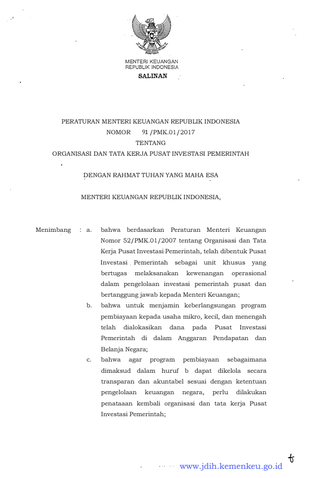 Peraturan Menteri Keuangan Nomor 91/PMK.01/2017