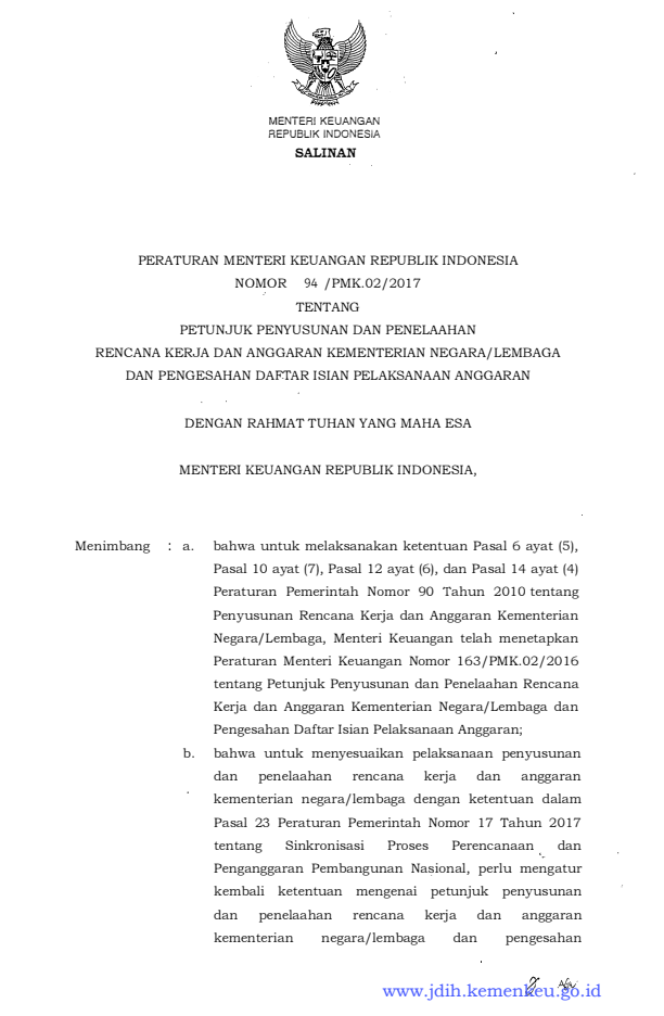 Peraturan Menteri Keuangan Nomor 94/PMK.02/2017