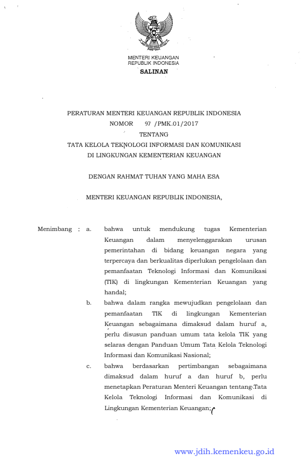 Peraturan Menteri Keuangan Nomor 97/PMK.01/2017