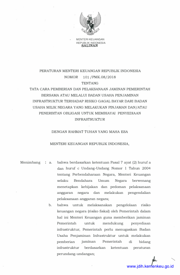 Peraturan Menteri Keuangan Nomor 101/PMK.08/2018