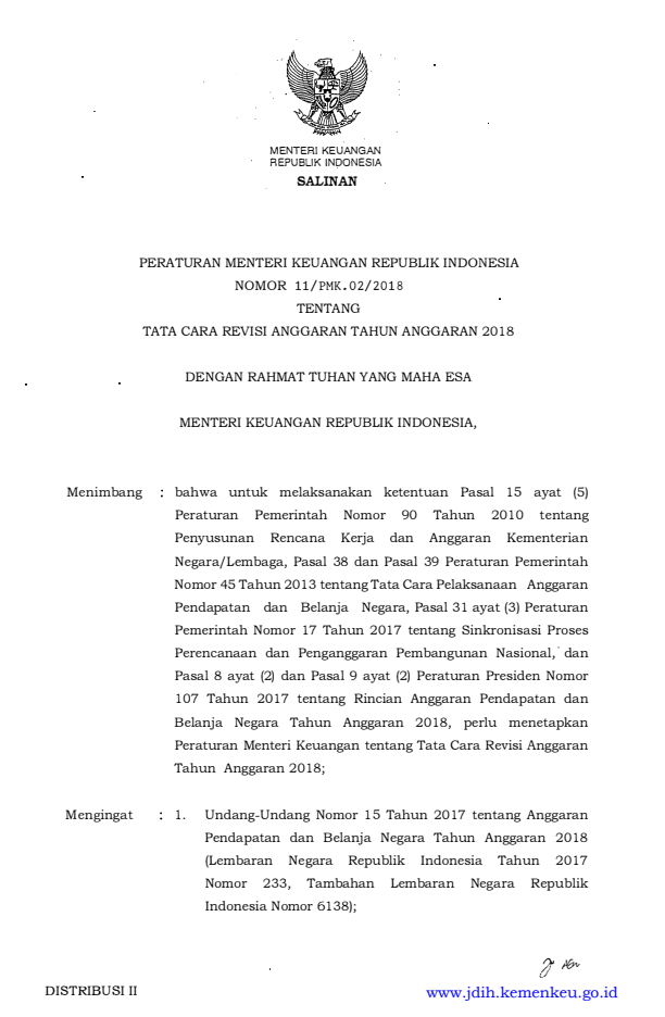 Peraturan Menteri Keuangan Nomor 11/PMK.02/2018