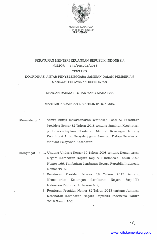 Peraturan Menteri Keuangan Nomor 141/PMK.02/2018