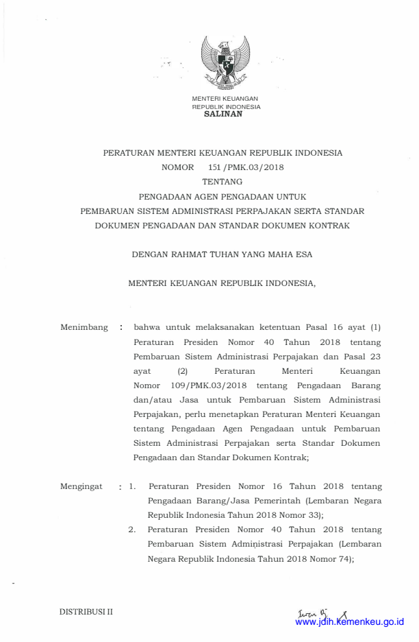 Peraturan Menteri Keuangan Nomor 151/PMK.03/2018